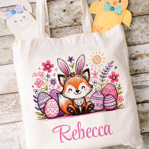 Fox Easter Kids Name Girls Bunny Tote Bag