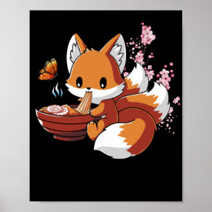 Fox Eating Ramen Ramen Noodle Lovers Fox Themed Poster