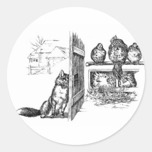 Fox Eavesdropping on Chickens Classic Round Sticker