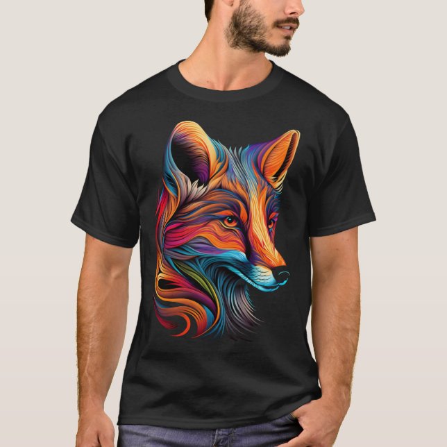 Fox Face Beautiful Colorful Artistic Animal T-Shirt (Front)
