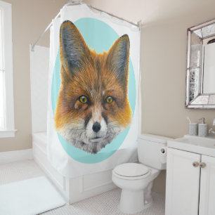 Fox face on pale blue - Painting in acrylic Shower Curtain