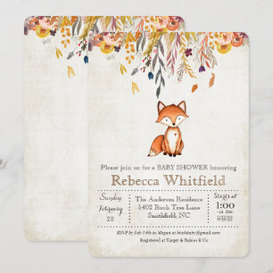 Fox Fall Leaves Pumpkin Baby Shower Invitation