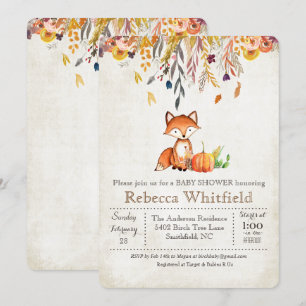 Fox Fall Leaves Pumpkin Baby Shower Invitation