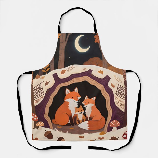 Fox Family Autumn Forest Den Apron (Front)