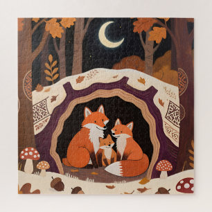 Fox Family Autumn Forest Den Jigsaw Puzzle