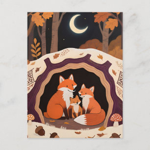 Fox Family Autumn Forest Den Postcard