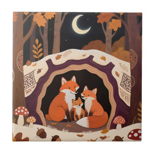 Fox Family Autumn Forest Den Tile