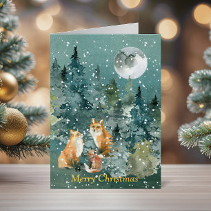 Fox Family Cosy Woodland Christmas Foil Greeting Card