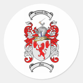 FOX FAMILY CREST -  FOX COAT OF ARMS CLASSIC ROUND STICKER