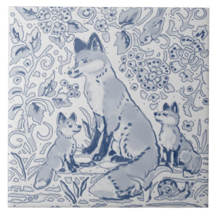 Fox Family Denim Blue White / Gray Woodland Tile