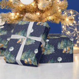 Fox Family Forest Full Moon Snowfall Christmas Wrapping Paper