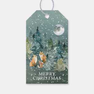 Fox Family Forest Full Moon Snowfall Personalised Gift Tags