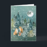 Fox Family in Forest Full Moon Snowfall Watercolor Holiday Card<br><div class="desc">Send your holiday greetings with this cute family of foxes in an evergreen forest with a magical snowfall under a full moon. Let it snow! The inside of the card includes a greeting template which reads "Peace on Earth. Best wishes for a wonderful holiday season and a new year filled...</div>