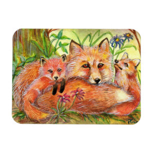 Fox Family in the Woods Magnet
