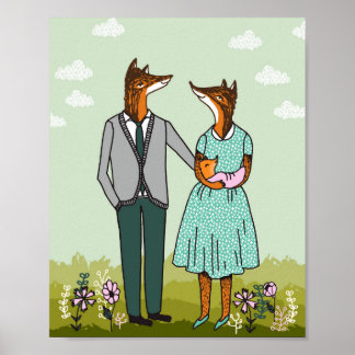 Fox Family - it's a girl baby poster