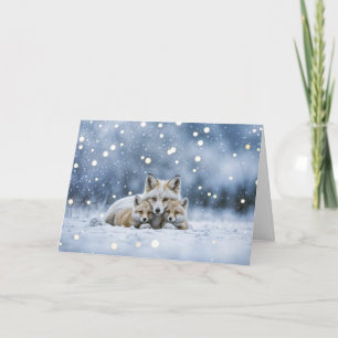 Fox Family Mother and Pups in the Snow Christmas  Card