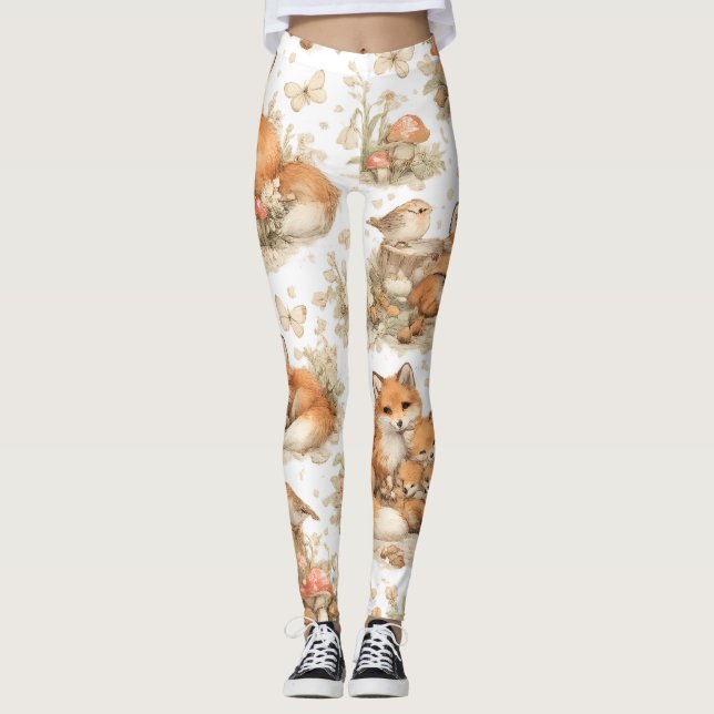 Fox Family Pattern Leggings (Front)