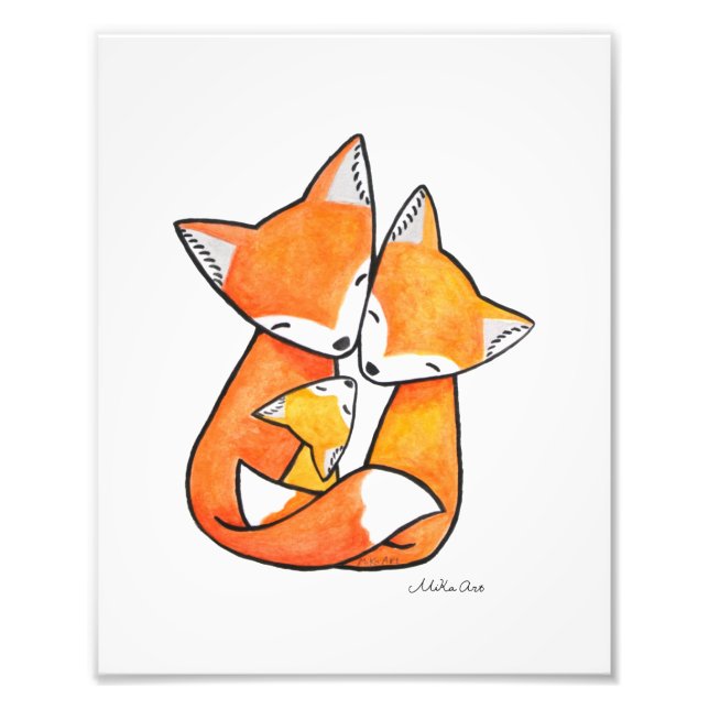 Fox Family Red Fox Parents Child Woodland Nursery  Photo Print (Front)