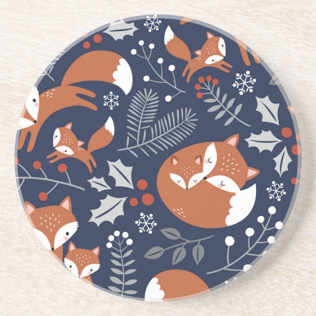 Fox family: vintage seamless pattern. coaster (Front)