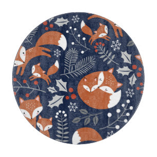 Fox family: vintage seamless pattern. cutting board