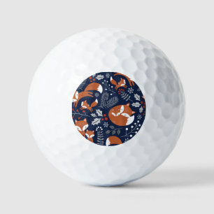Fox family: vintage seamless pattern. golf balls