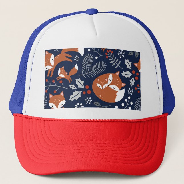 Fox family: vintage seamless pattern. trucker hat (Front)
