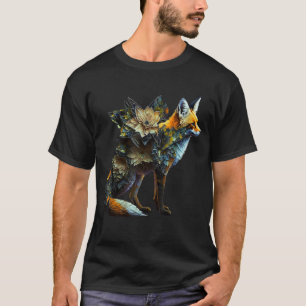 Fox Fantasy Flowers Art Abstract Animal Fox T-Shirt