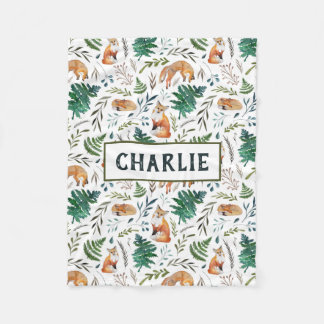 Fox, Ferns, and Leaves Personalised Blanket