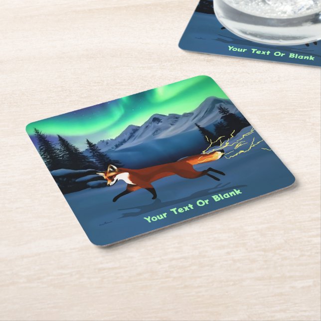 Fox Fire - Northern Lights Square Paper Coaster (Angled)