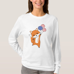 Fox Flies Balloons Usa Above Cute Animals Foxes T-Shirt