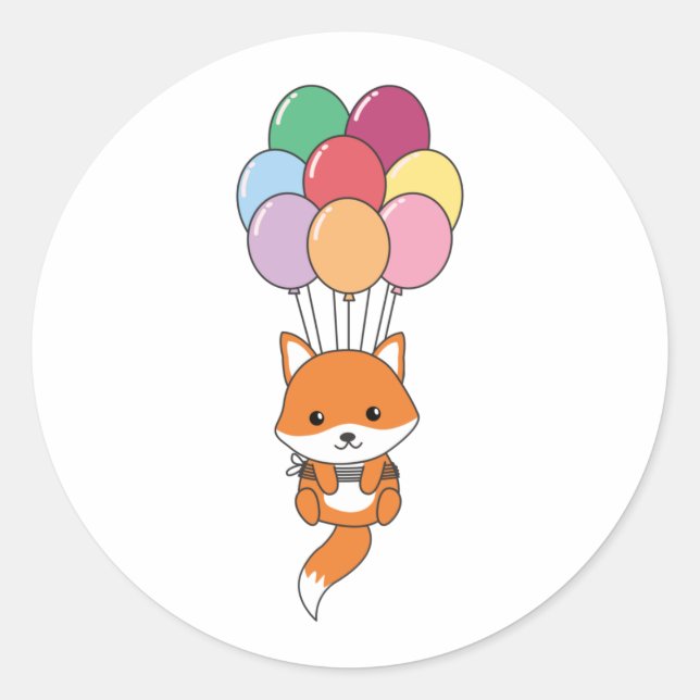 Fox Flies Up With Colourful Balloons Classic Round Sticker (Front)