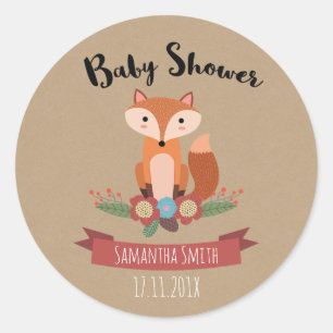 Fox Floral Baby Shower Favour Sticker