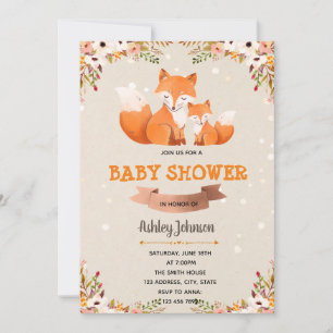 Fox floral baby shower invitation