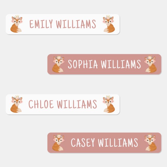 Fox Flower Crown Pink Kids Name Waterproof (Group)
