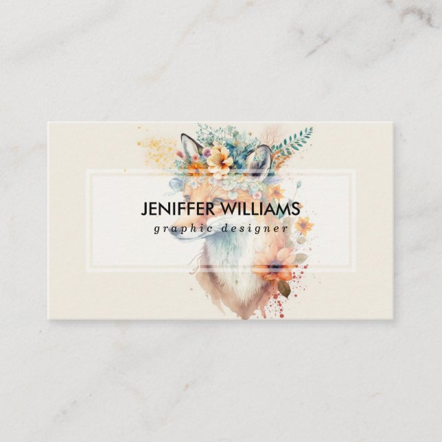 Fox Flower Crown Watercolor                        Business Card (Front)