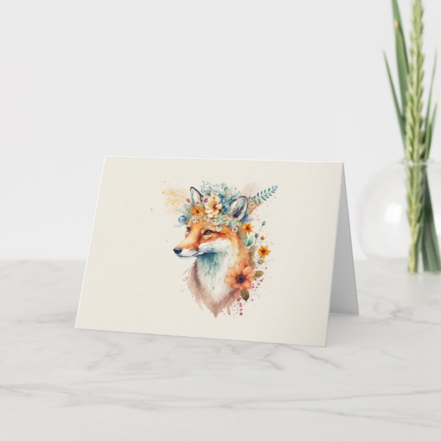 Fox Flower Crown Watercolor                        Card (Front)