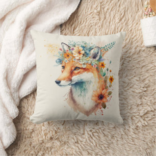 Fox Flower Crown Watercolor                      Cushion