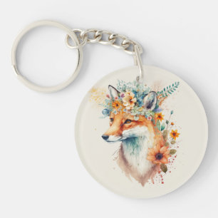 Fox Flower Crown Watercolor Key Ring
