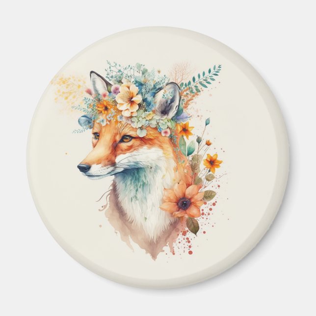 Fox Flower Crown Watercolor                        Magnet (Front)