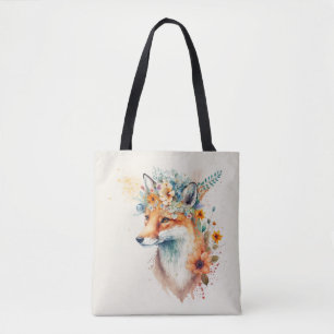 Fox Flower Crown Watercolor Tote Bag