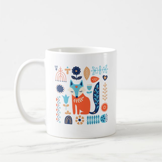 Fox Folk Art Floral Pattern | Nature Coffee Mug (Left)