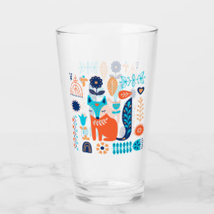 Fox Folk Art Floral Pattern   Nature Glass