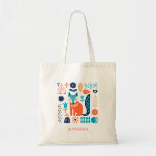 Fox Folk Art Floral Pattern Personalised   Nature Tote Bag