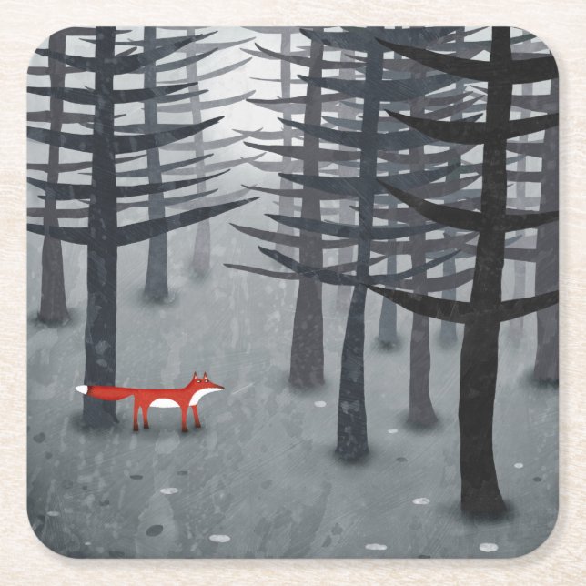 Fox Forest Art Square Paper Coaster (Front)