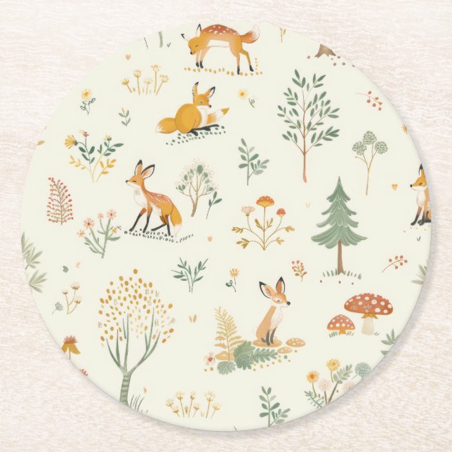 "Fox Forest Coasters" Round Paper Coaster (Front)
