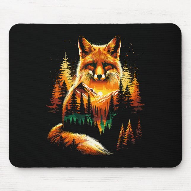 Fox Forest Nature Lover Mountains Hiking Camping  Mouse Mat (Front)