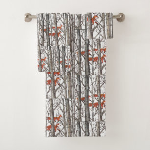 Fox Foxes in Grey Winter Woods Bath Towel Set