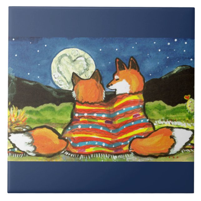 Fox Foxes Love Romantic Couple Wedding Anniversary Tile (Front)