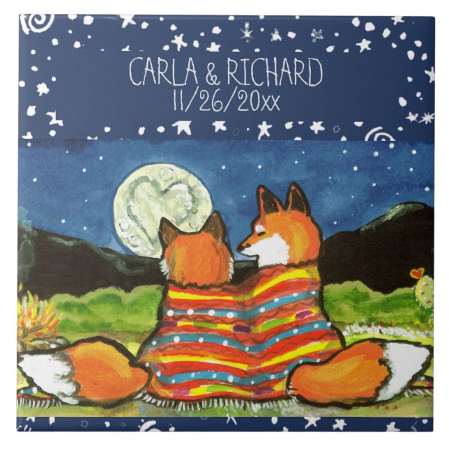 Fox Foxes Love Romantic Wedding Anniversary Custom Tile (Front)