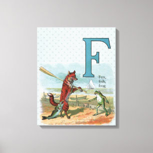 Fox Frog Fishing Antique Illustration Canvas Print